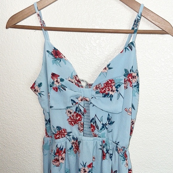 Charlotte Russe Blue Floral Bow Tank Top Keyhole Front Summer Mini Dress - Picture 2 of 9